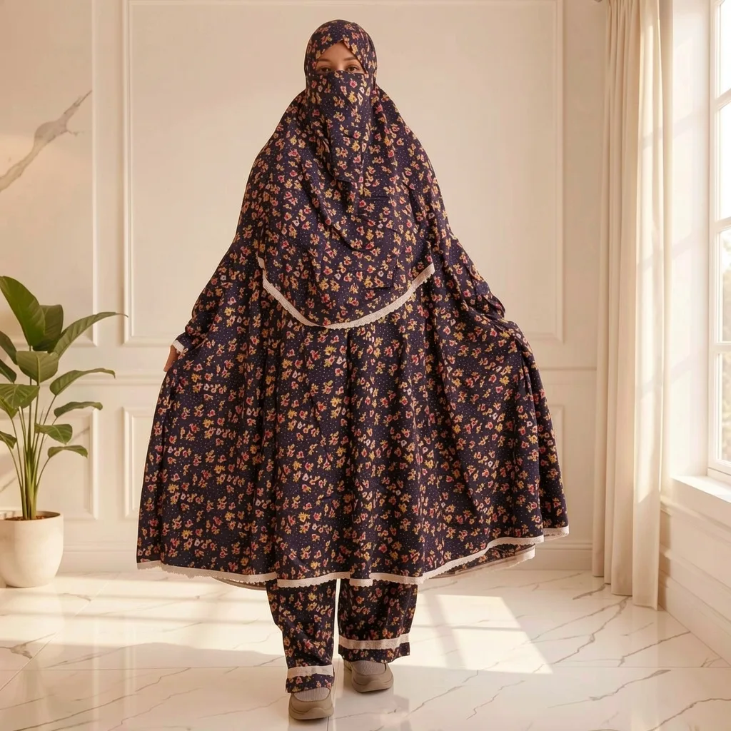 Woman Lilen Fabric Khimar Set WLF1267