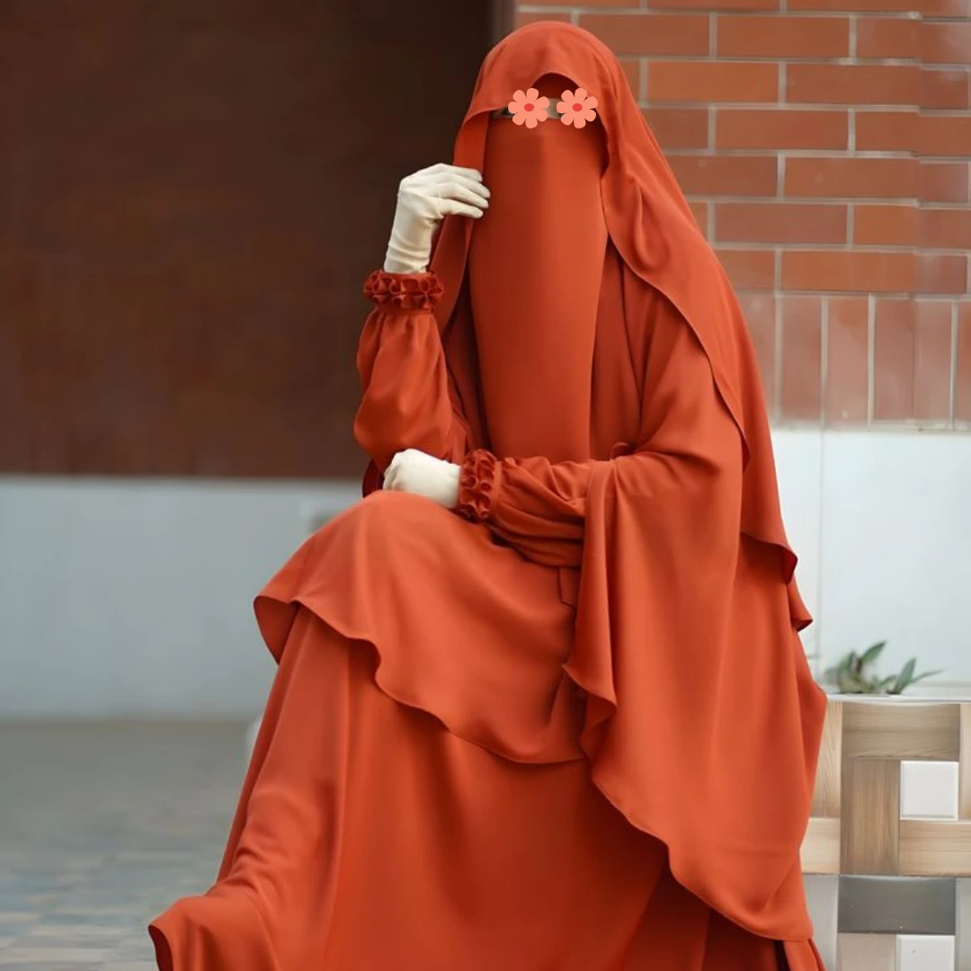 🌸 Cherry Burkha + Kuchi Hijab + Double Part Nose Niqab Muttaki107